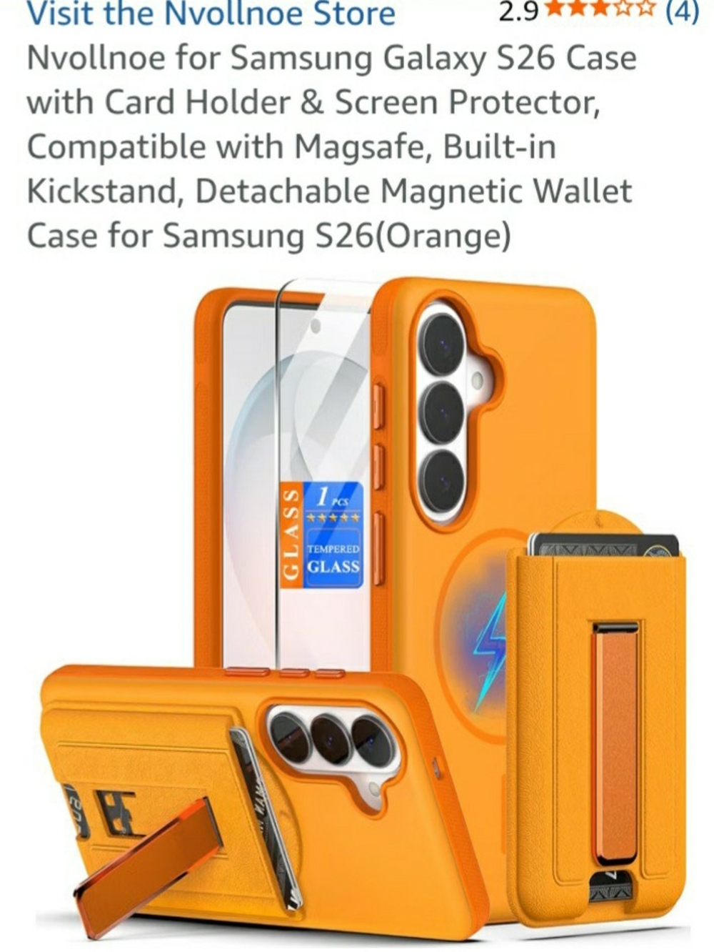 Orange Magnetic Wallet Case with Screen Protector for Samsung Galaxy S26